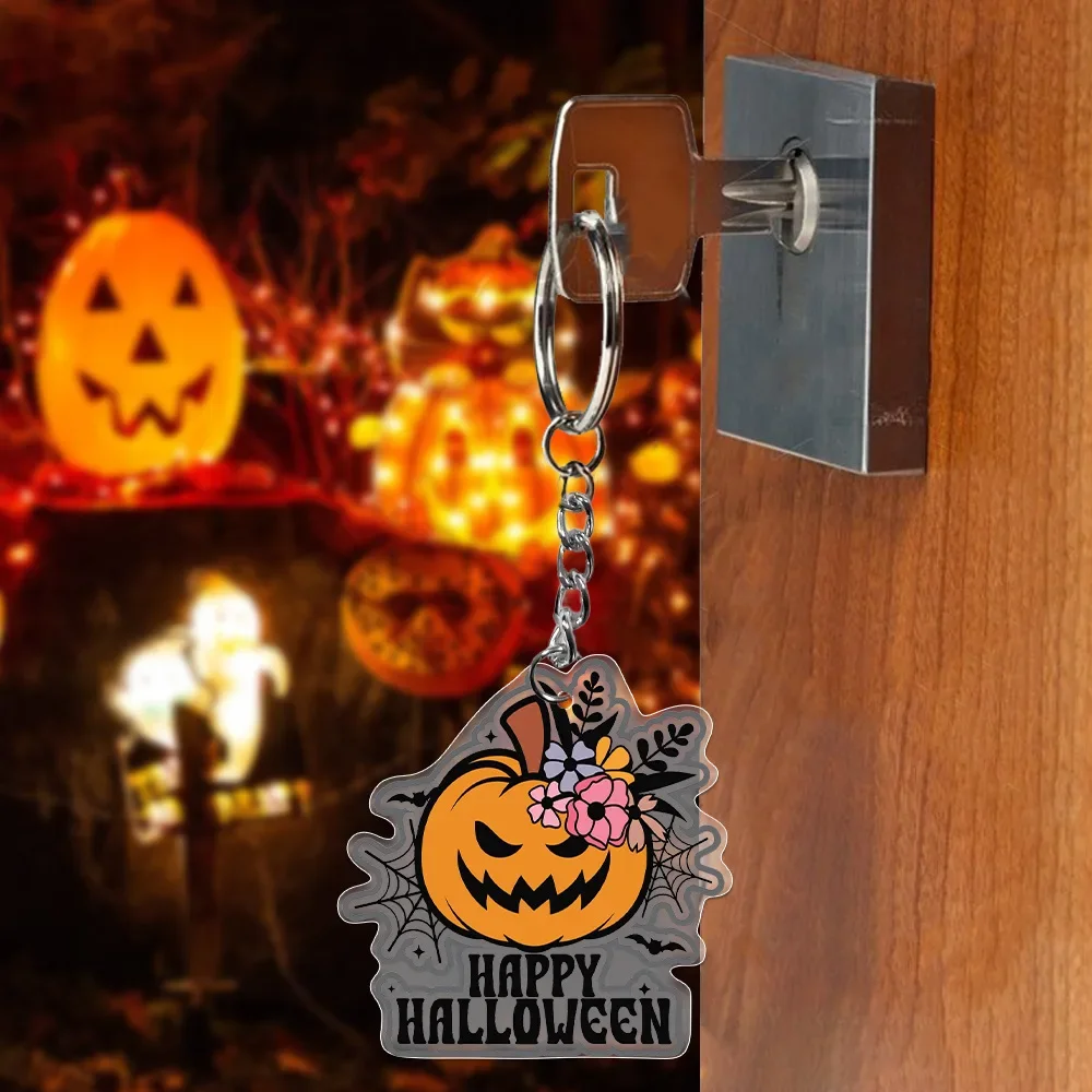 Desenhos animados acrílico abóbora cabeça Keychain, Halloween Festival presente, Decoração de interiores de carro, Anime Chaveiros, Presente legal