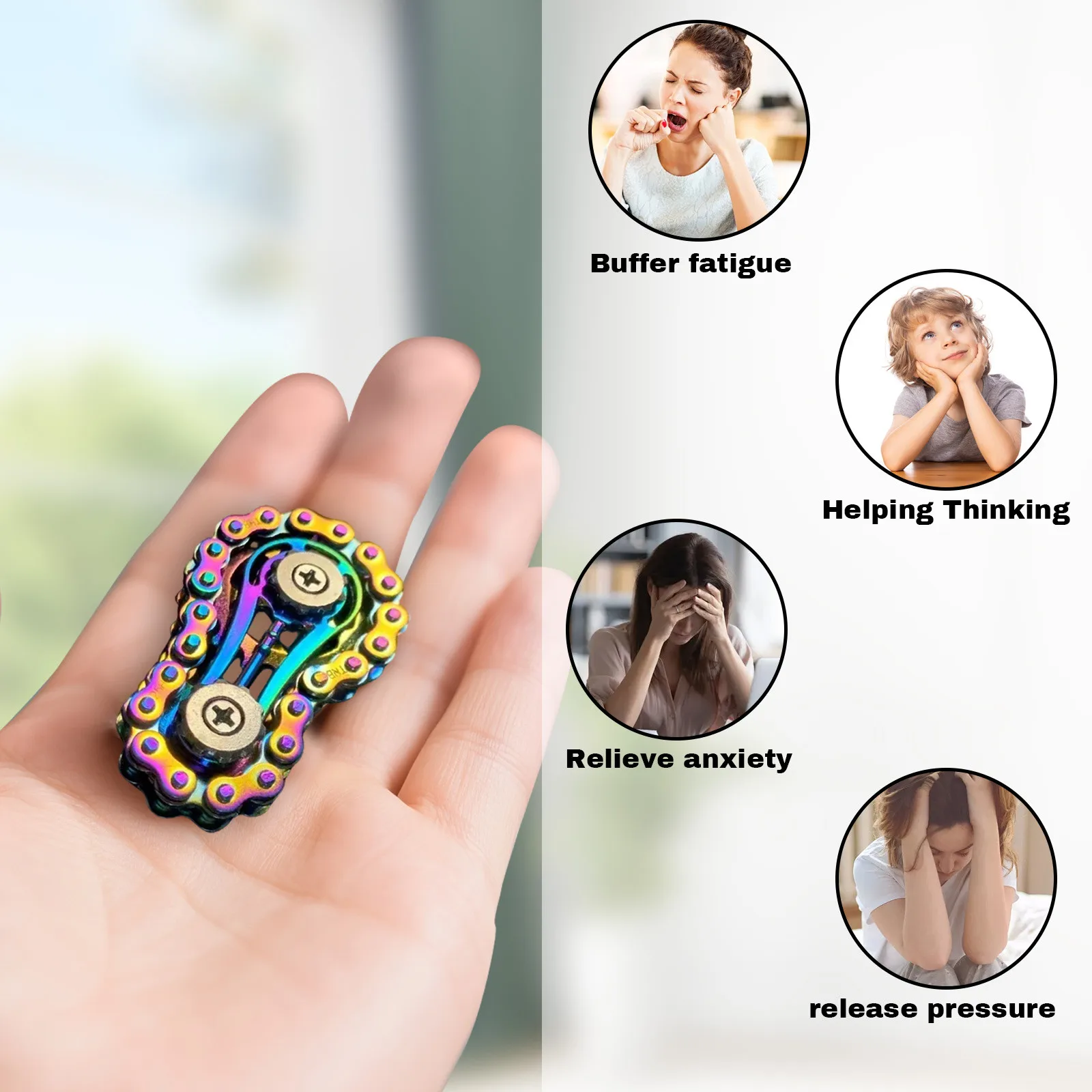 Juguete de dedo mecánico Fidget Spinner de engranaje de cadena con diseño de cadena de bicicleta giratoria, regalos de tiempo de paso mecánico para aburrimiento para adultos