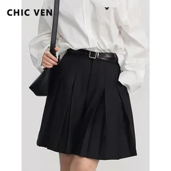 CHIC VEN-pantalones cortos informales para mujer, pantalón holgado plisado de cintura alta, color negro, primavera y verano, 2024