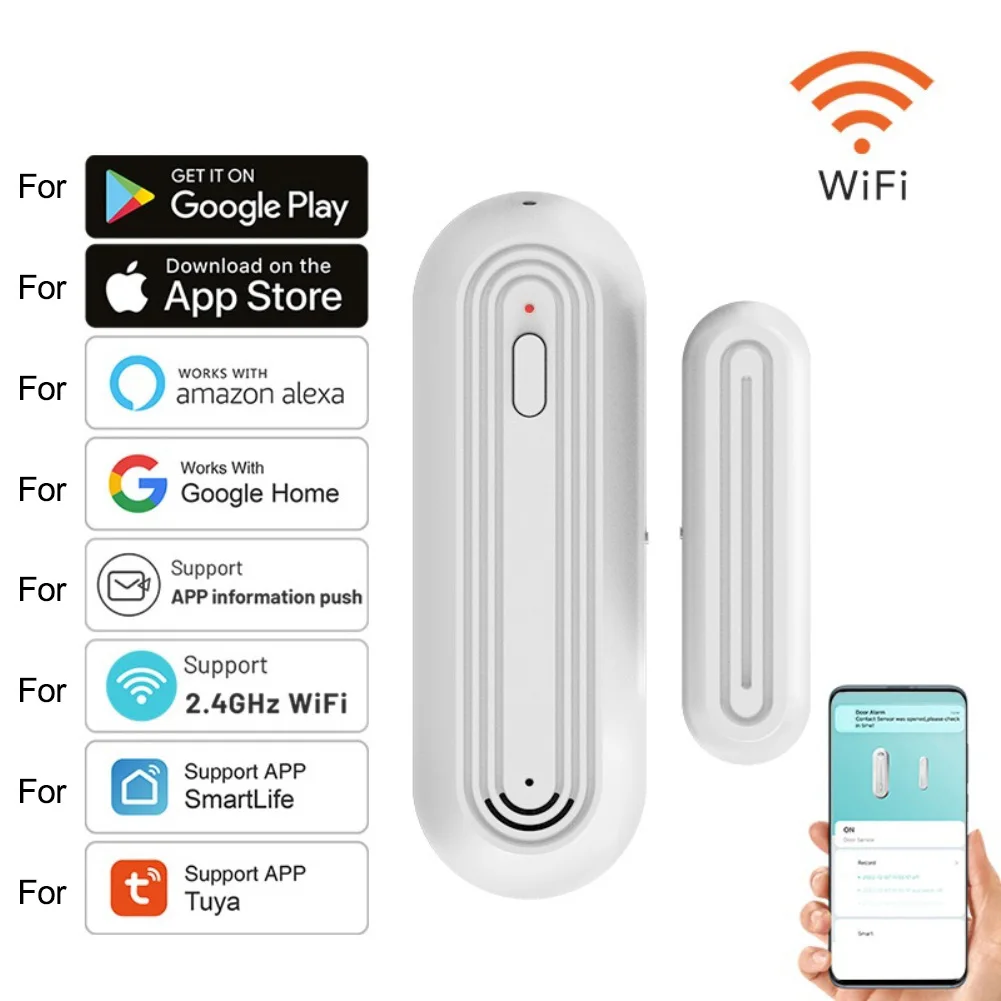 

Для Tuya = умный Wi-Fi датчик сигнализации для двери, окна, умного дома, детекторы открытия и закрытия, домашняя сигнализация, совместимая с Alexa = Google Home