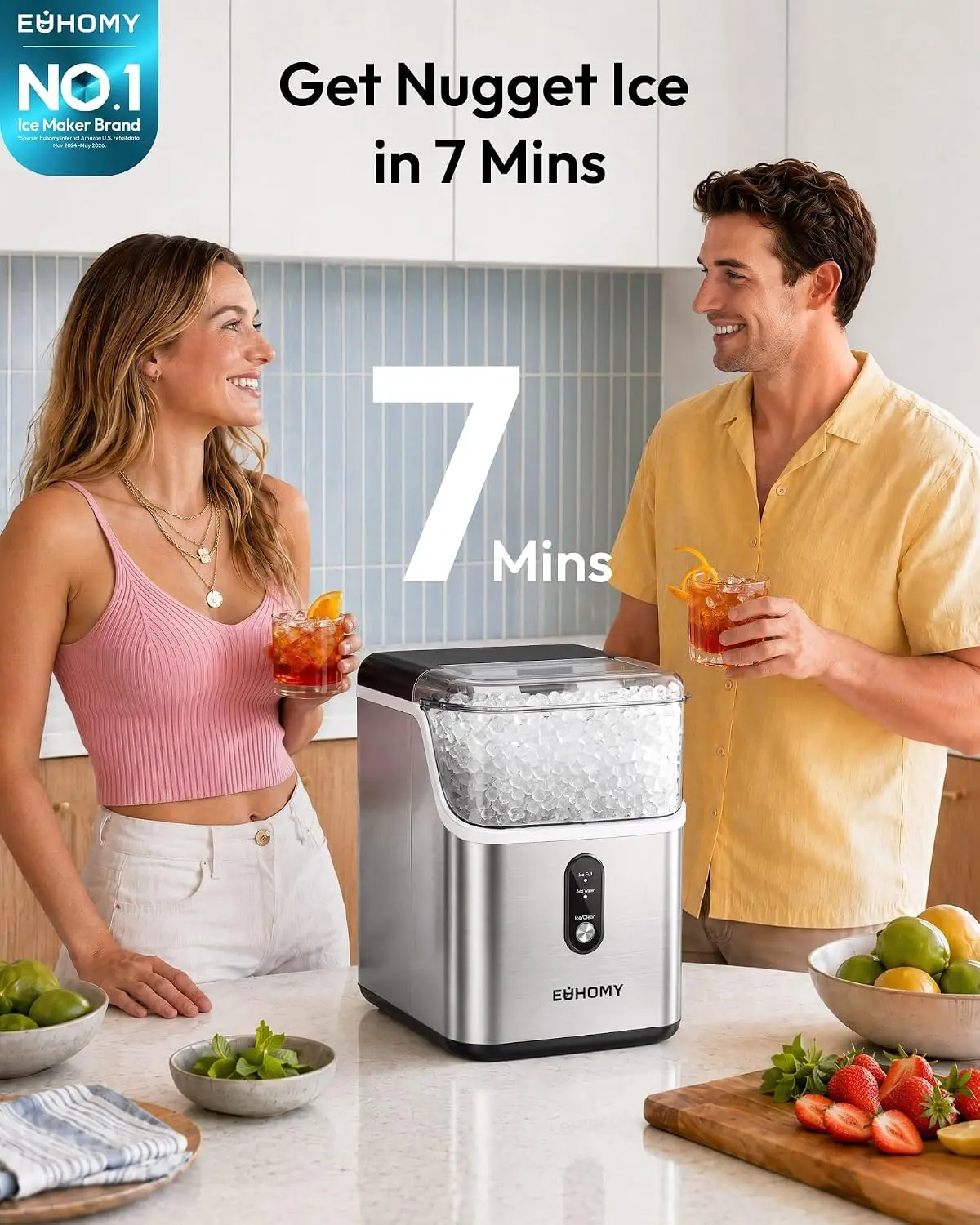 Nugget Ice Maker Countertop, Ready in 7 Mins, 35Lbs/24H Pebble Ice Maker Machine, Self-Cleaning Countertop Sonic Ice Makers