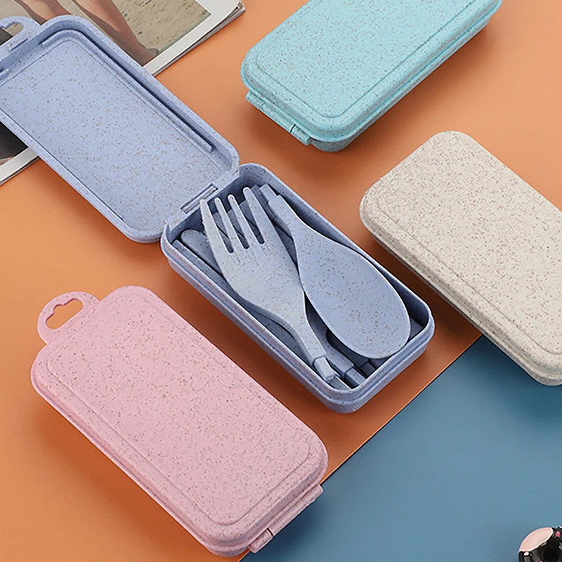 Portable Wheat Straw Fork Cutlery Set Foldable Folding Chopsticks Cutlery Set With Box Travel Kitchen Accessories image 3