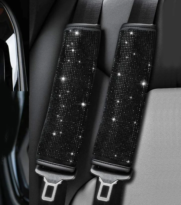 2er-Pack Kristall-Strass-Auto-Sicherheitsgurt-Abdeckung, automatische Polsterung, Schutz, Diamant-Auto-Innenzubehör für Frauen und Mädchen – Detail 4