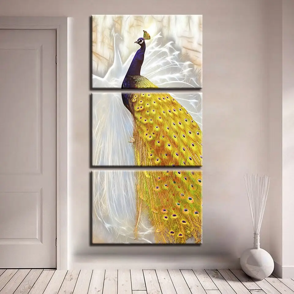 Beautiful Yellow Peacock Flowers 3Pcs Posters Wall Print Art Canvas Pictures Home Decor Paintings for Living Room Decoration