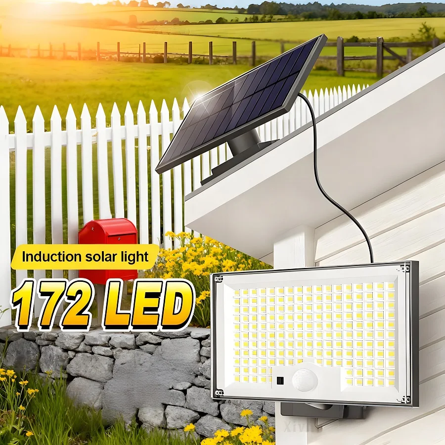 

Супер яркий 172 светодиодный солнечный уличный датчик движения с дистанционным управлением, настенный светильник IPX65, водонепроницаемый садовый двор, прожектор, уличный фонарь