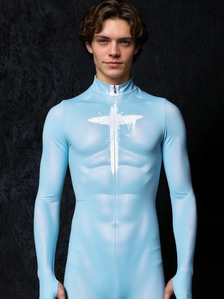 Paar-Muskel-Overall in Blau, Erwachsenen-Anime-Rollenspiel-Kostüm, Halloween-Party-Verkleidung, Damen-Slim-Fit-Overall, Bühnenkostüm – Detail 7