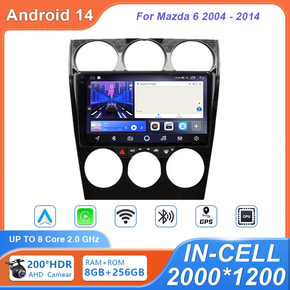 

Wireless Carplay Android Auto Car Radio For Mazda 6 2004 2007 2008-2014 Multimedia Video Player GPS Navi Bluetooth FM Autoradio