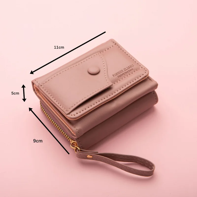 Short Zipper Wallet For Women Tri-Fold Coin Purse Cute Student Card Holder Compact Fashion Money Organizer