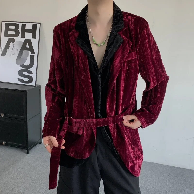 

Мужской костюм в стиле ретро: пиджак из бархата цвета винного красного вина с подплечниками, двухслойный, с эффектом двухслойности, в западном стиле, повседневный, весна-осень