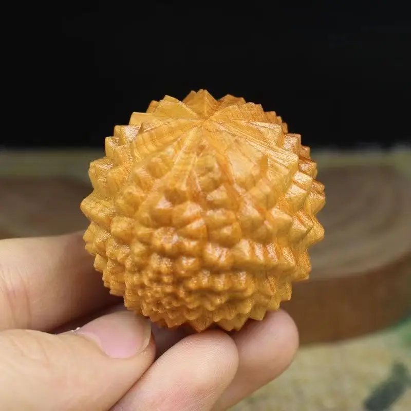 Laser Carving Polished Durian Walnut Palm Pulp Fitness Ball Natural Thuja Wood Crafts Ornament Exercise Finger Paperweight Decor