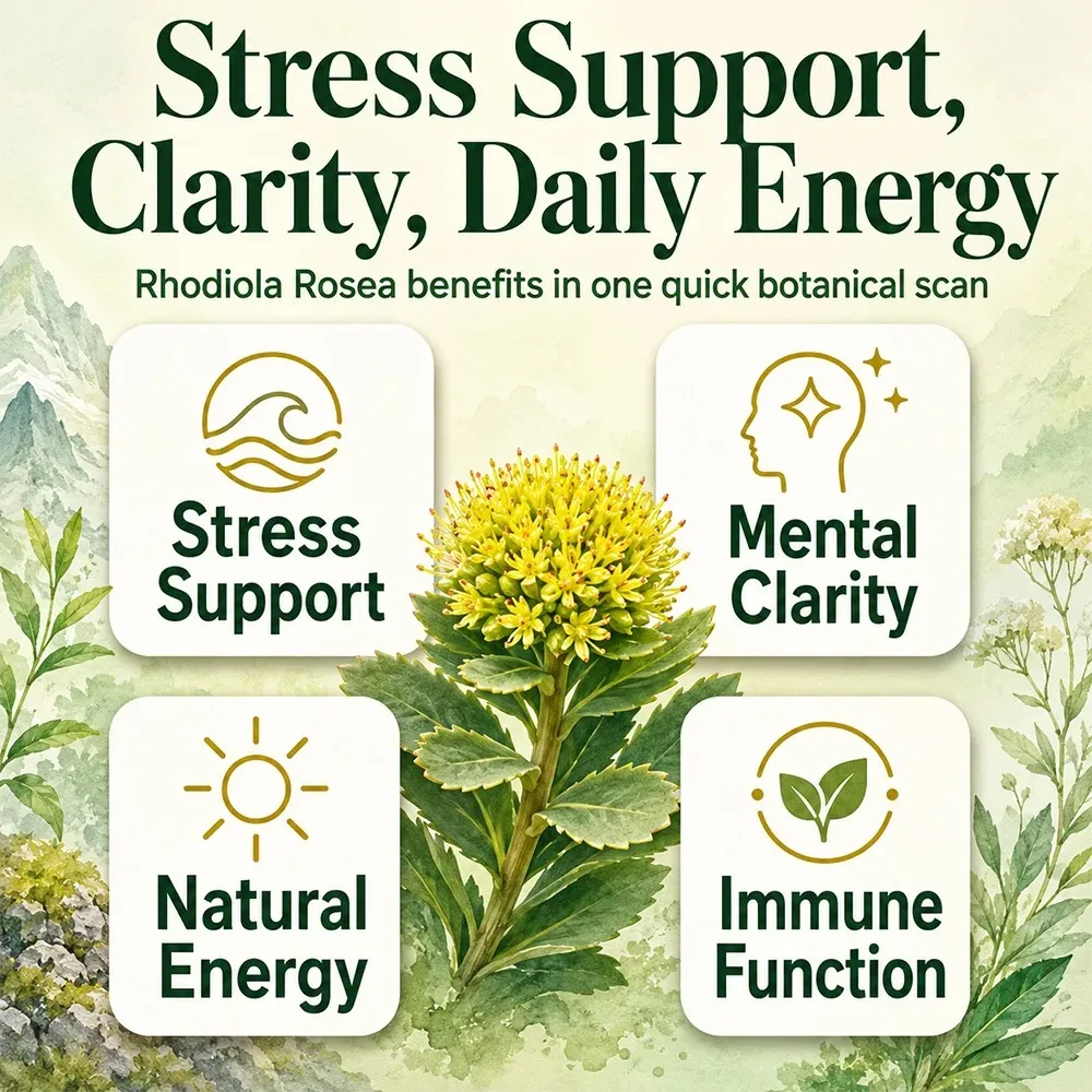 Rhodiola Rosea Supplement Capsules - Golden Root Herb for Stress Relief, Mood, Focus and Energy