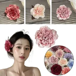 Nouvelle barrette à cheveux rétro en fleur de pivoine Épingles à cheveux en fleur artificielle Pinces à cheveux de mariage pour mariée Ornements Poignées de côté pour fête 12 meilleures barrettes à cheveux pivoine en vente - No 10