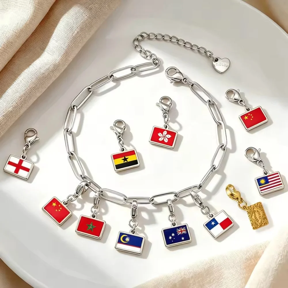 Minimalistischer Stil Weltflaggen-Anhänger Edelstahl Schlüsselanhänger DIY für Souvenir Frauen Männer Geschenke Großhandel – Detail 4