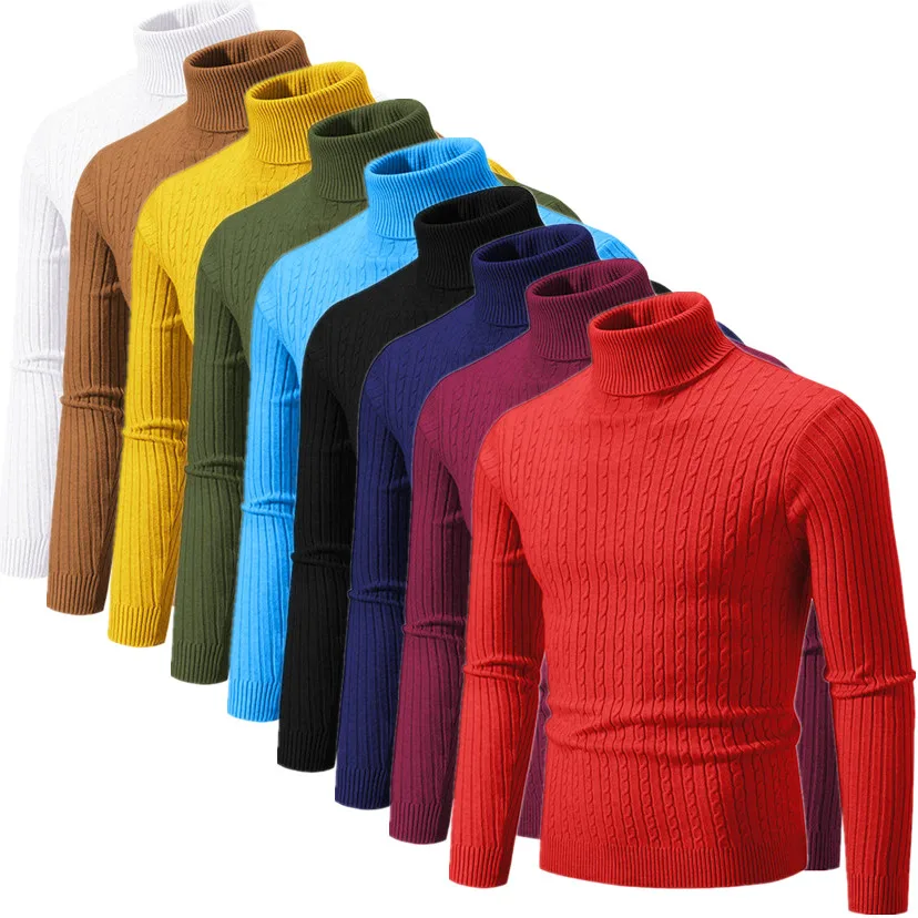 

Men's High Neck Long Sleeve Sweater in Bright Red with Cable Knit Pattern Available in Blue Green Grey Yellow Black White