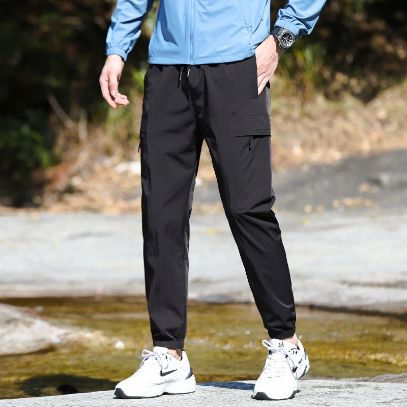 2024Summer New Quick-Drying Pants Men's Thin Breathable Stretch Casual Versatile Multi-Pocket Exercise Ankle-Tied Climbing Pants