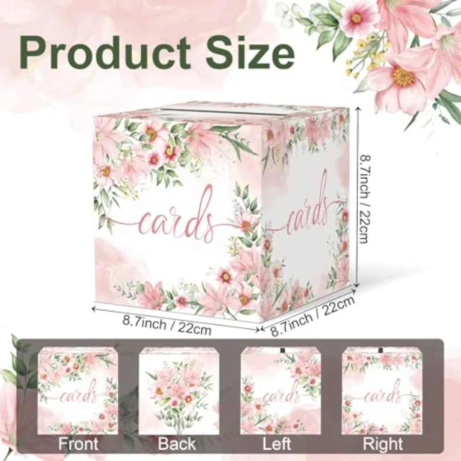 صندوق بطاقات مزين بالزهور الوردية بألوان مائية حامل صندوق بطاقات الزفاف صندوق استقبال لبطاقات الهدايا لحفلات التخرج وحفلات الزفاف أو استحمام الطفل Ra