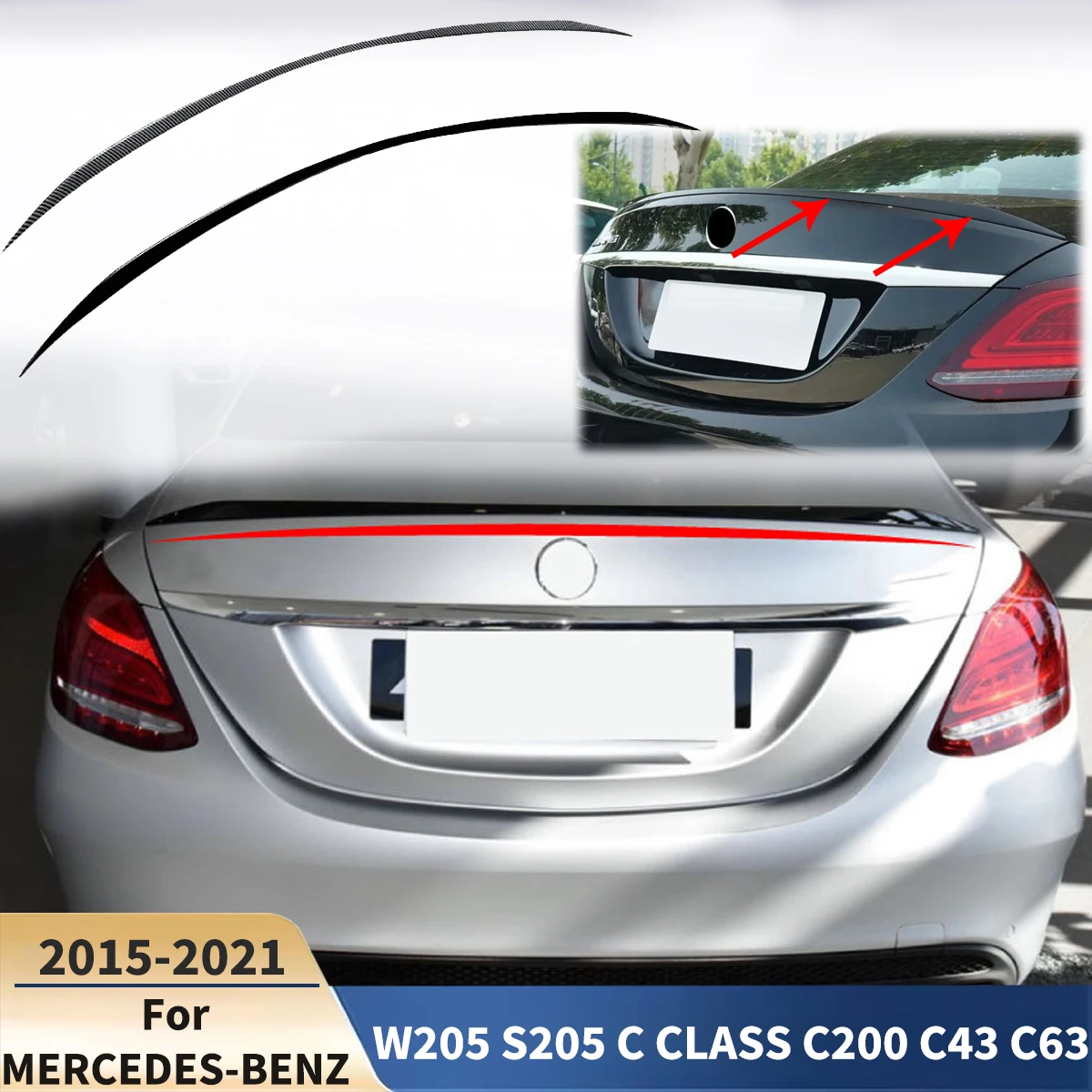 

Rear Roof Trunk Tail Wing For MERCEDES-BENZ W205 S205 C CLASS C200 C43 C63 2015-2021 For AMG Splitter Spoiler Auto Parts Tuning