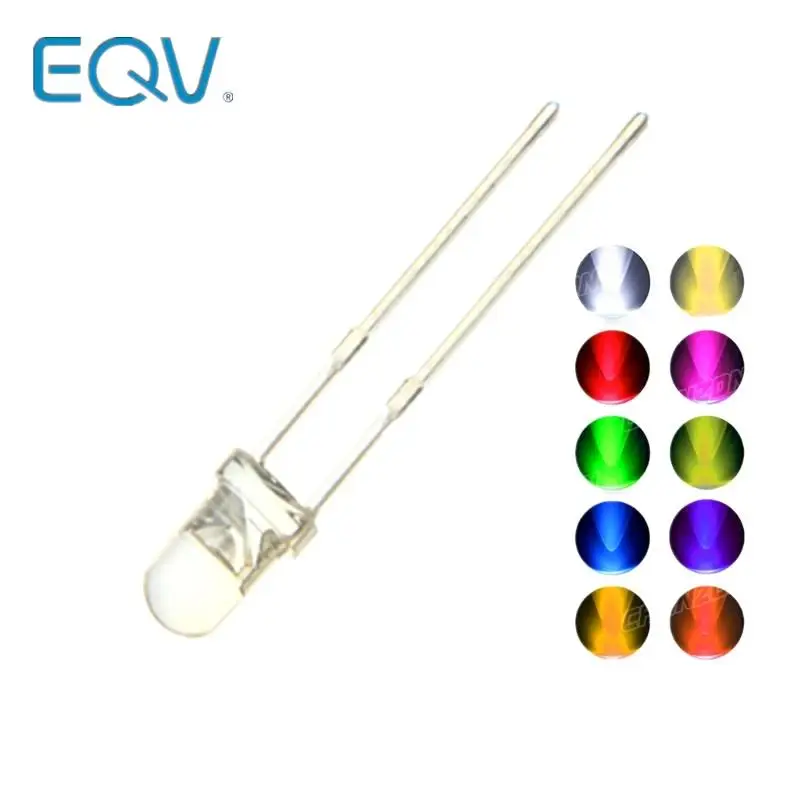 100PCS 3MM LED Diode Kit 3V DIY Set Light Emitting Warm White Green Red Blue Yellow Orange Purple UV Pink Ultra Bright 20mA