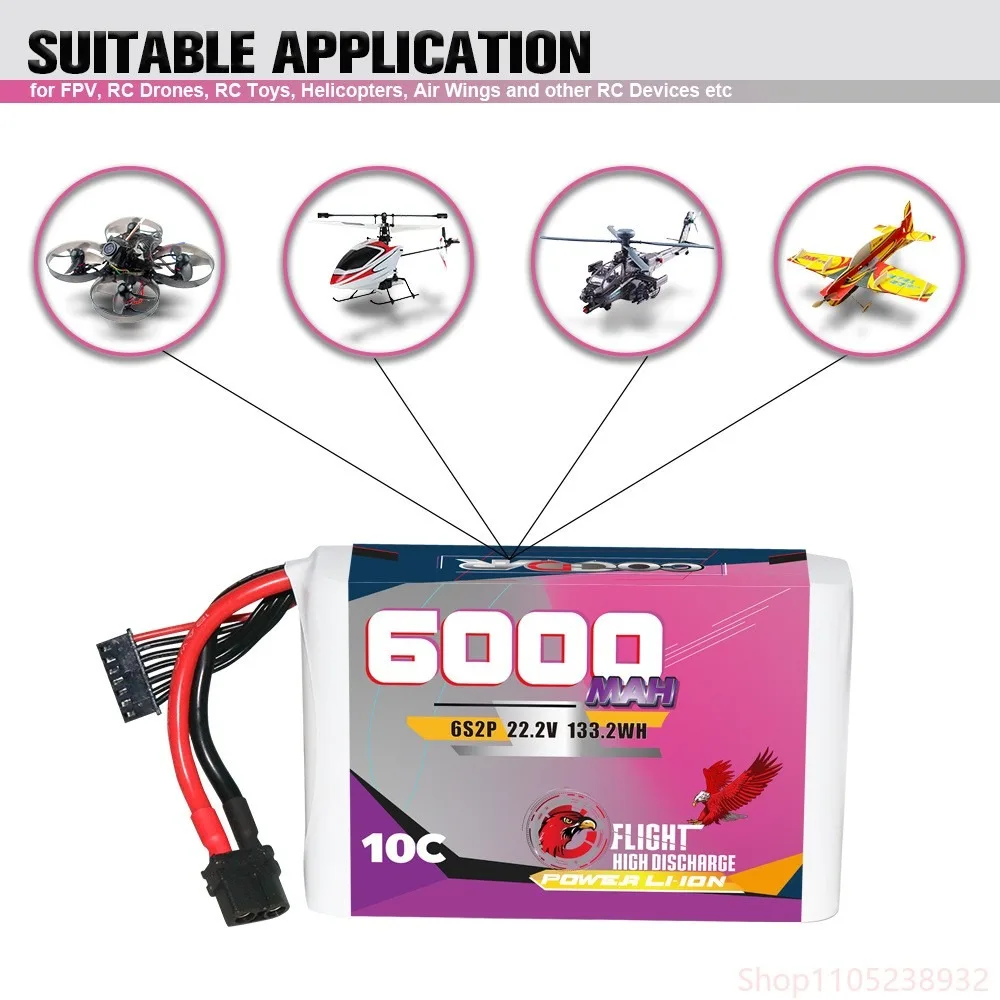 CODDAR 6000mAh 6S 22.2V 10C Long Range FPV Drone Battery for RC Racing