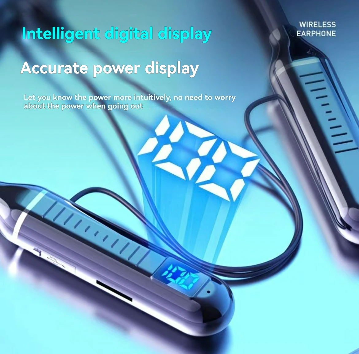 سماعة رأس بلوتوث لاسلكية معلقة برقبة ستيريو، شفط مغناطيسي مع شاشة رقمية، سعة كبيرة، سماعة رأس رياضية نصف داخل الأذن