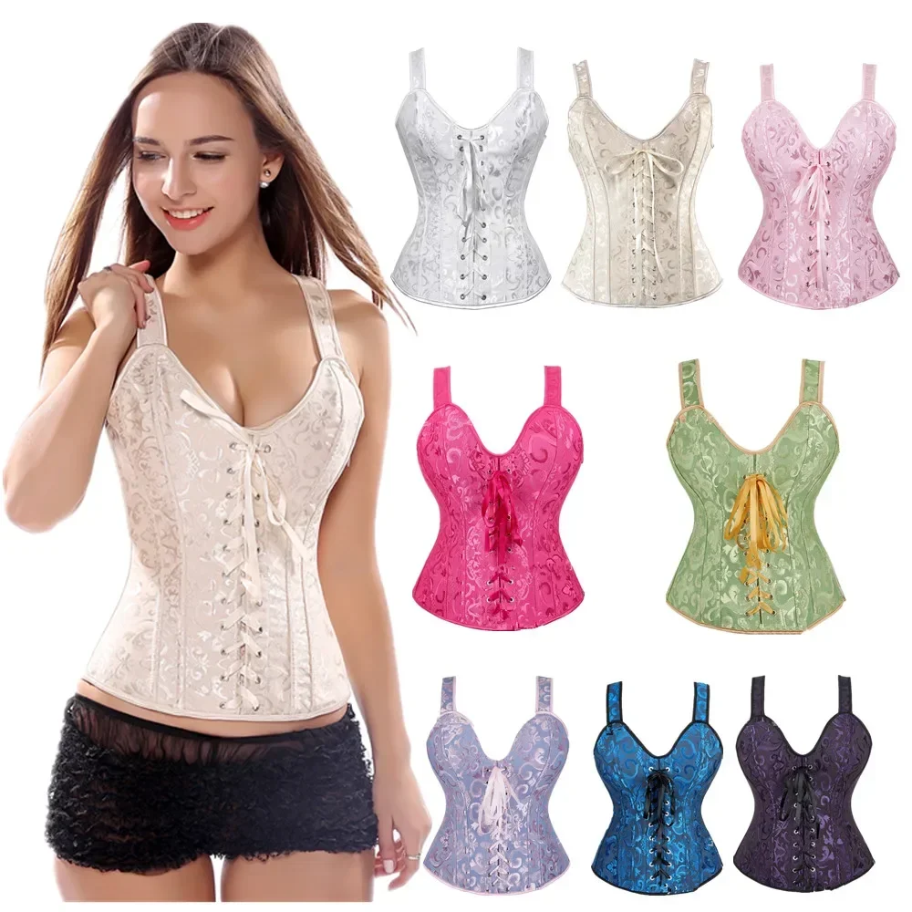 

Corset Vintage à Bretelles Steampunk pour Femme, Jacquard Victorien, Floral, GlaBustier, Lingerie Sexy