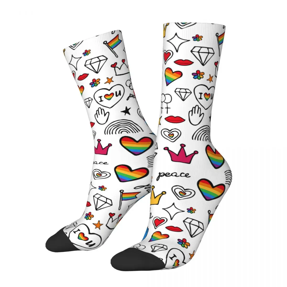 Happy Funny Male Men Socks Novelty Gay Pride Doodle Sock Graphic Women's Socks Spring Summer Autumn Winter