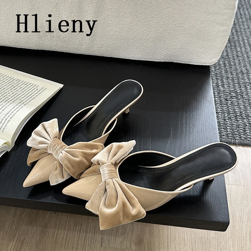 Hlieny 2024 New Spring Big Butterfly-knot Women Slippers Sandals Shallow Pointed Toe High Heel Pumps Ladies Stripper Mules Shoe