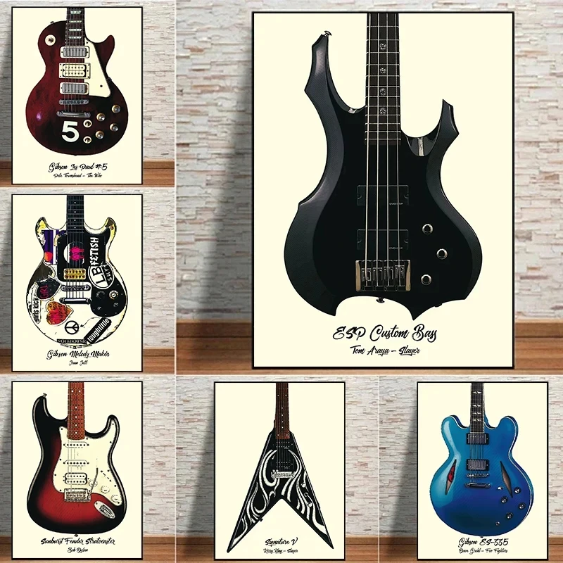 

Famous Guitars Used By Famous Bands and Singers Music Posters Prints Canvas Printing Wall Art Picture for Living Room Home Decor
