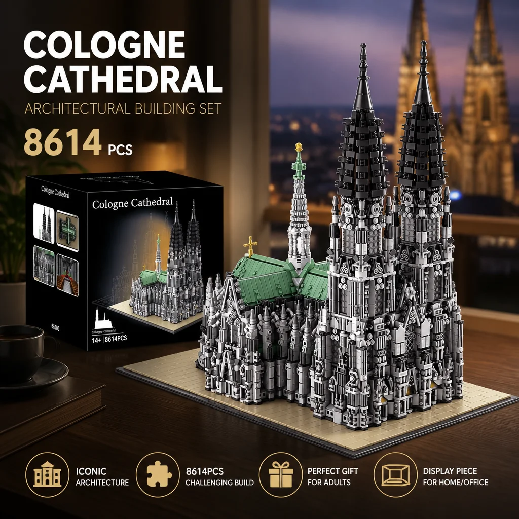 Set de Bloques de Construcción Modulares de la Catedral de Colonia, 8614 Piezas, Légendaro Monumento Gótico Mundialmente Famoso, Kit de Ladrillos de Construcción, Modelo DIY, Juguetes de Ensamblaje