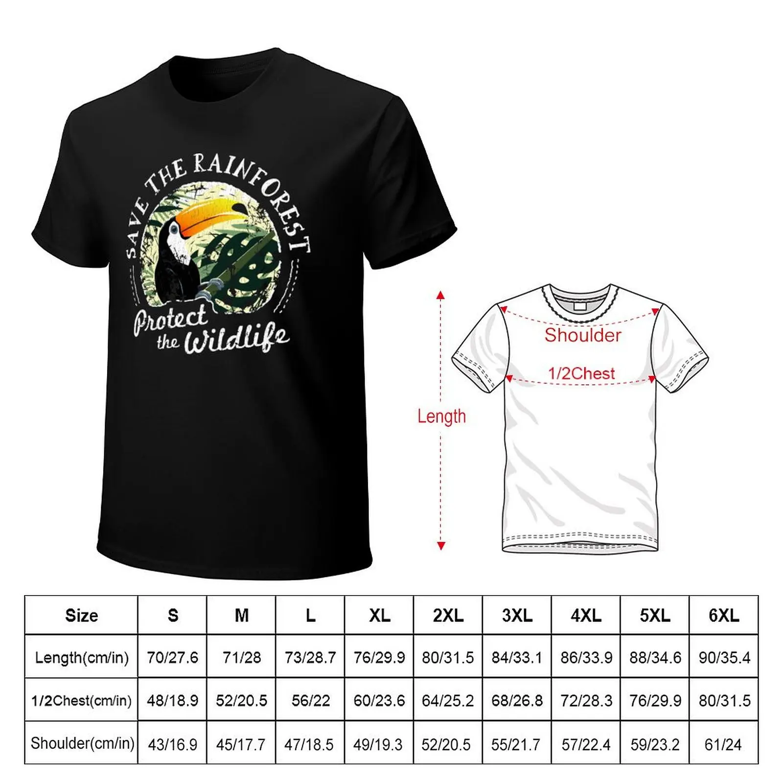 Save The Rainforest, Protect The Wildlife - Toucan T-Shirt man t shirt cotton high quality T-Shirt