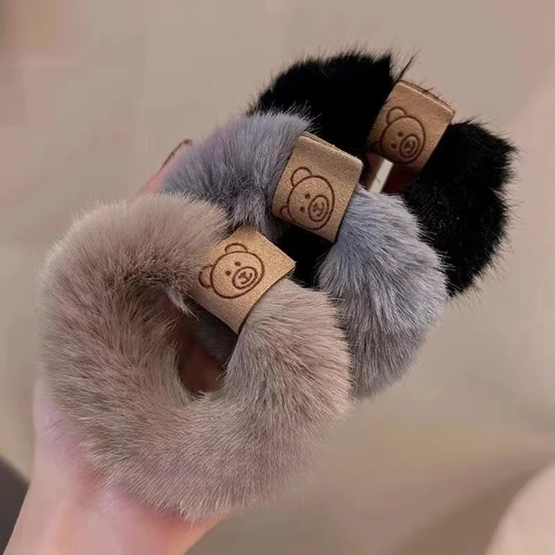 Autumn and Winter Plush Patch Bear Towel Ring Hair Tie Korean Style Hair Accessories Headband Thick High Elastic Hair Rope