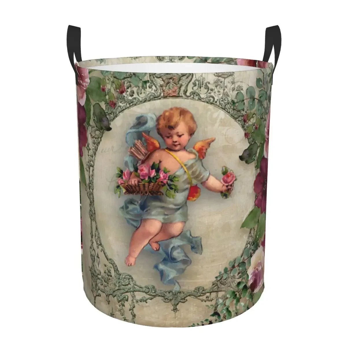 

Custom Vintage Rose Victorian Angel Laundry Basket Collapsible Clothes Hamper for Baby Kids Toys Storage Bag