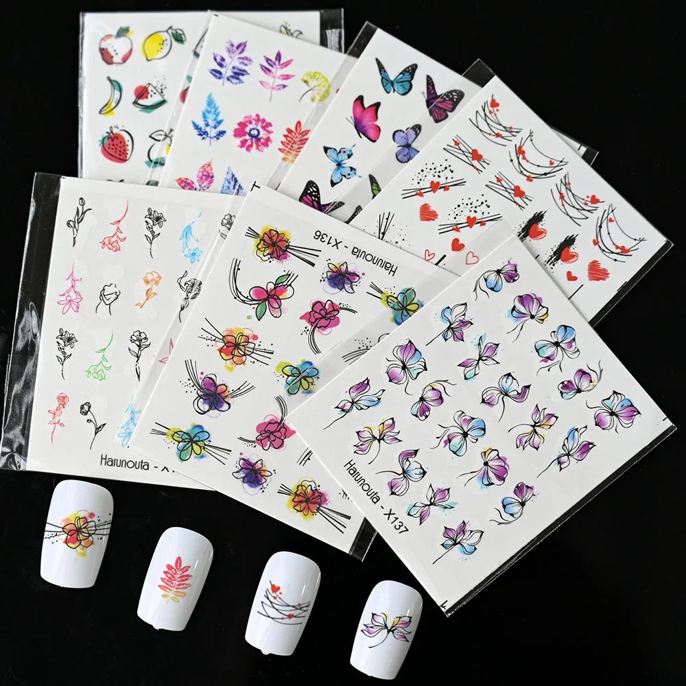 1pc Back Glue Nail Stickers Heart Florals Butterflys Decals Tropical Water Snakes Stickers Decoration For Nail Art Manicure WaS8