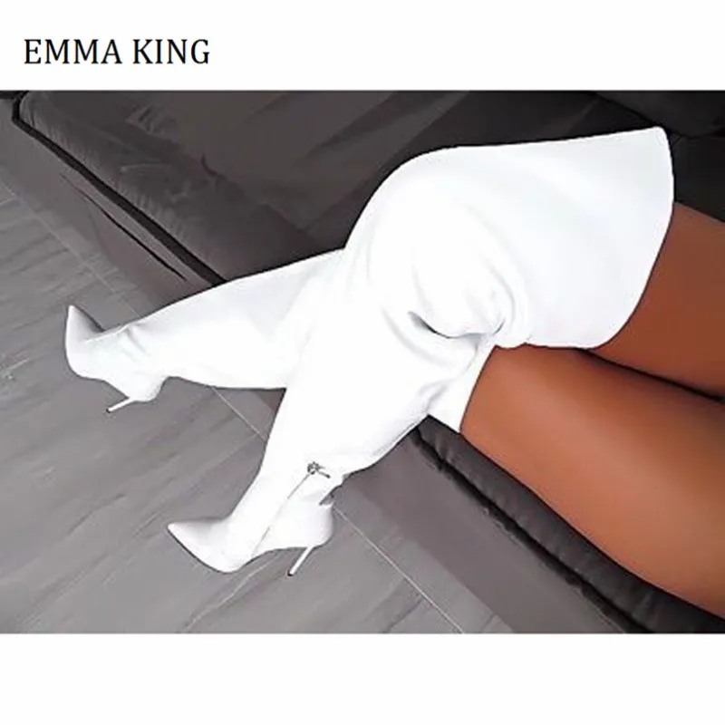 المرأة الوردي اللون الإفراط في الركبة الأحذية أشار تو كعب ستيليتو الفخذ عالية التمهيد موضة المنصة أحذية نسائية حجم كبير