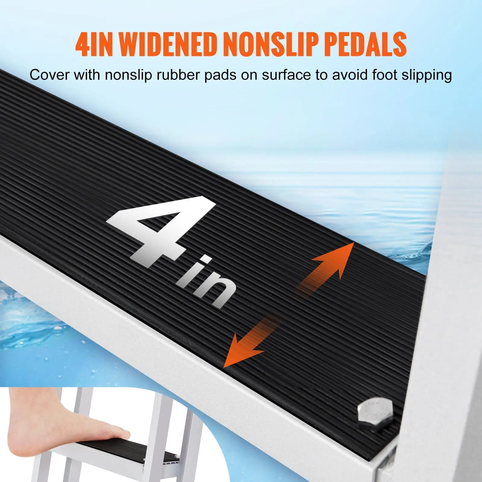 Dock Ladder Flip Up 5 Steps, 350lbs Load Capacity, Aluminum Pontoon Boat Ladder with 4" Wide Step & Nonslip Rubber Mat