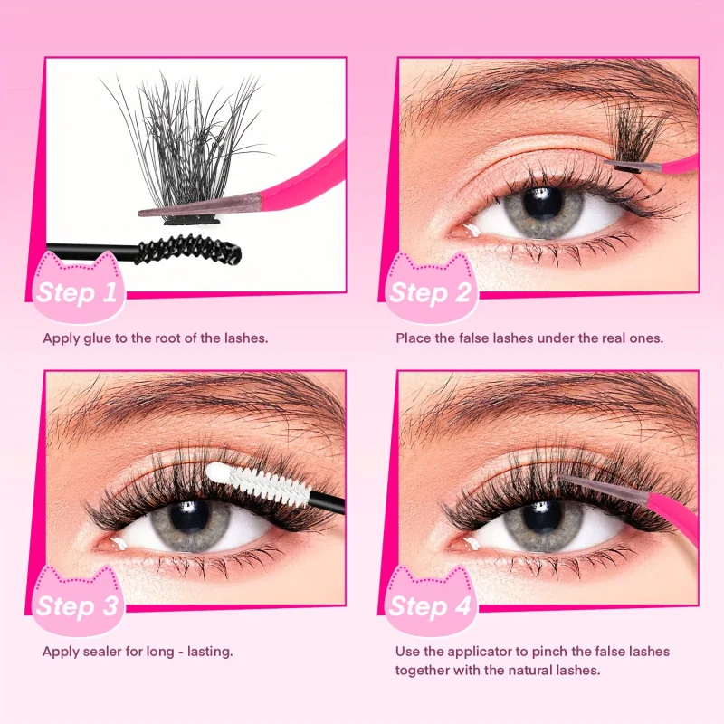 2416개 속눈썹 클러스터 선물 세트, 5가지 스타일 (40D, 60D, 80D, 100D 및 60D&80D 플러피 바텀 래쉬), 간편하게 적용 가능, 재사용 가능