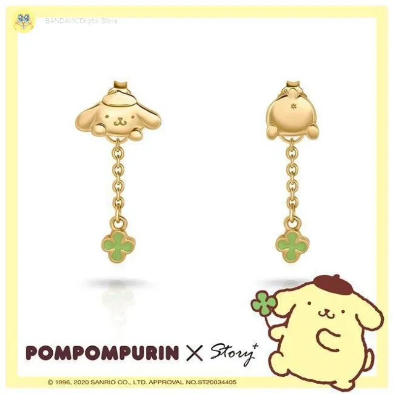 Sanrio Jewelry Pom Pom Purin Butt Clover Electroplating Sterling Silver Earrings Sanrio Accessories Girl's Birthday Gift