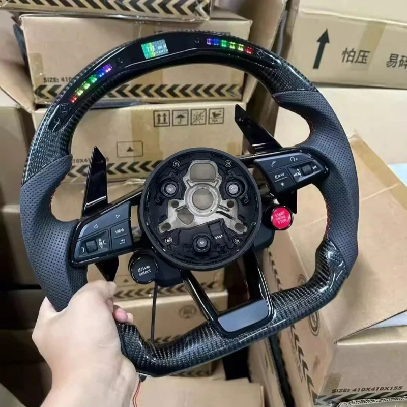 Volante de Carro em Fibra de Carbono e Couro com LED A2 A3 A4 A5 A6L A7 Q2 Q3 Q4 Q5 Q6 S4 S5 S6 S7 Acessórios de Interior para Audi A1