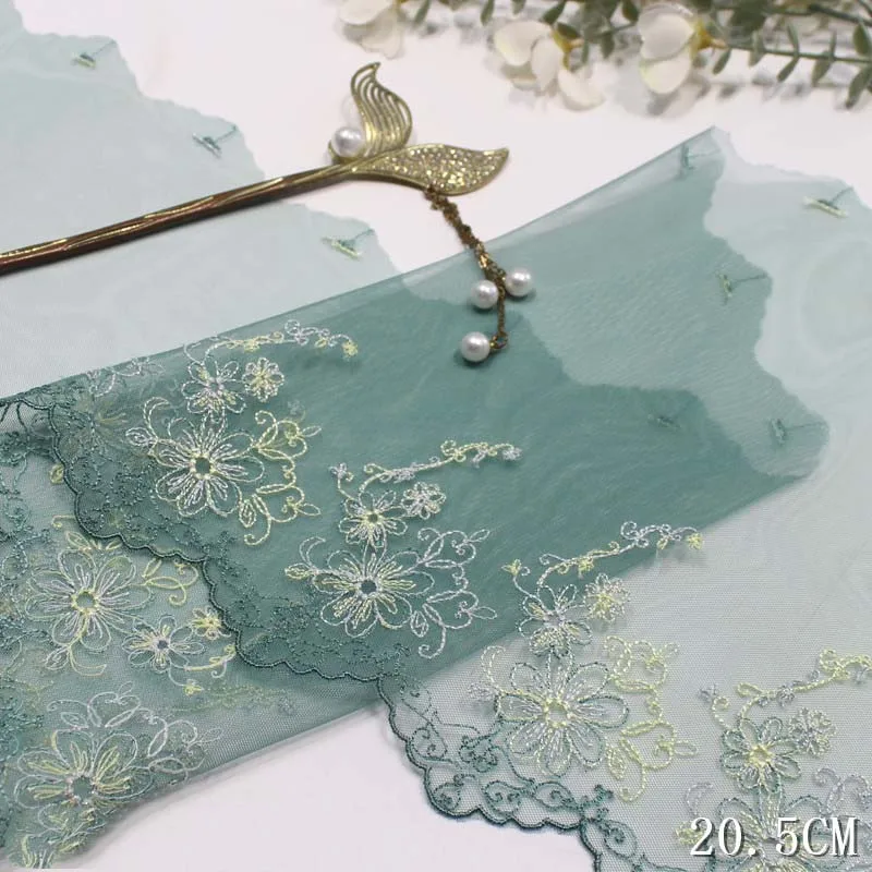 

62 ярда зеленый вышитый цветок кружевная бейка нижнее белье швейное ремесло DIY ткань для одежды кружевное платье аксессуар для одежды