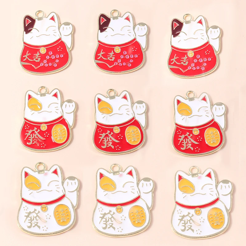 10pcs Lovely Chinese Lucky Cat Charms for Jewelry Making Handmade DIY Cute Animal Charms Pendants Necklaces Earrings Accessories