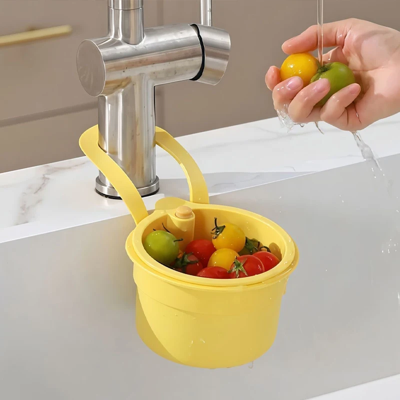 

2-in-1 Sink Strainer & Fruit Colander Basket Removable Anti-Clog Kitchen Garbage Filter with Openable Bottom Easy To Clean