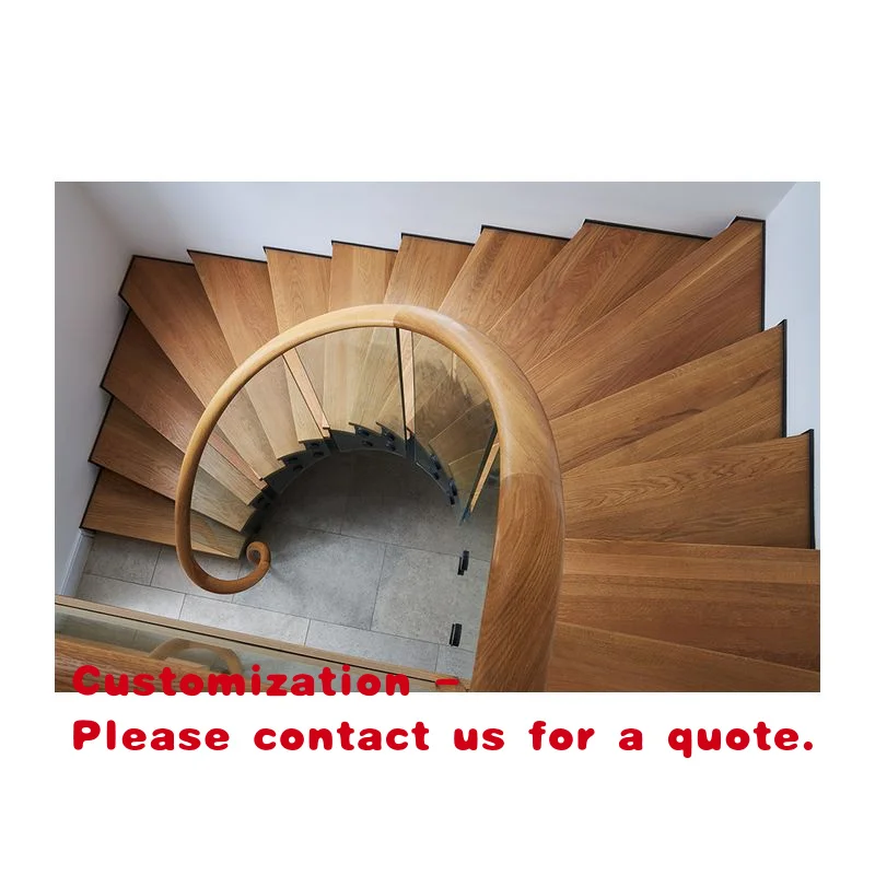 

Современная экономичная изогнутая лестница для помещений с деревянными ступенями, декоративными элементами и стеклянными перилами с LED-подсветкой