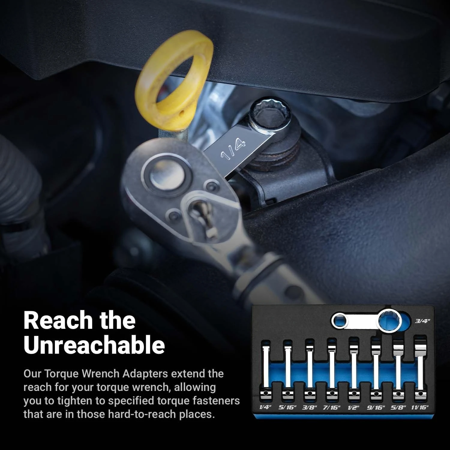 

3/8 in. Drive Torque Adapter Set, 12-Point Box End, 1/4 to 3/4 in., SAE, 9-Piece with Mechanic's Tray