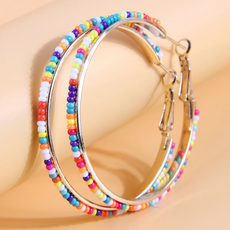 

Bohemia Colorful Beads Hoop Earrings For Women Big Round Statement Ethnic Earings Fashion Jewelry Round Boho Earring
