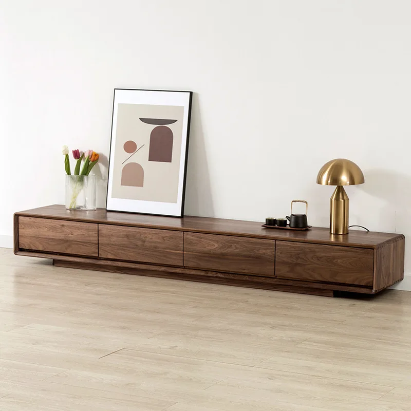 

Customizable Nordic Cherry Ash White Oak Living Room Modern Simple Black Walnut TV Cabinet