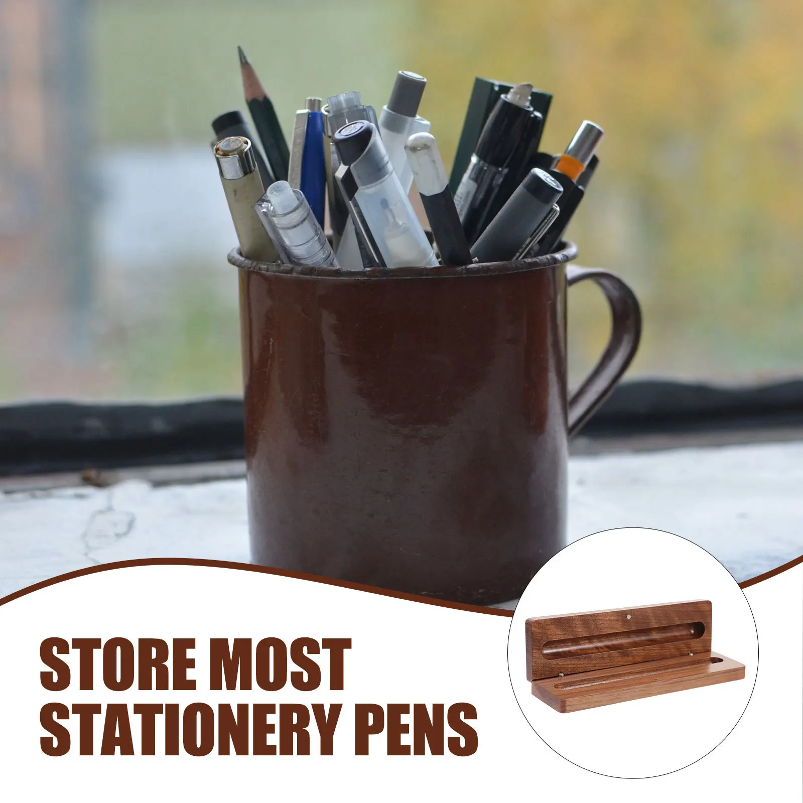 

Single Pen Holder Wooden Organizer Portable Pen Display Case Pencil Storage Gift Box for Office School