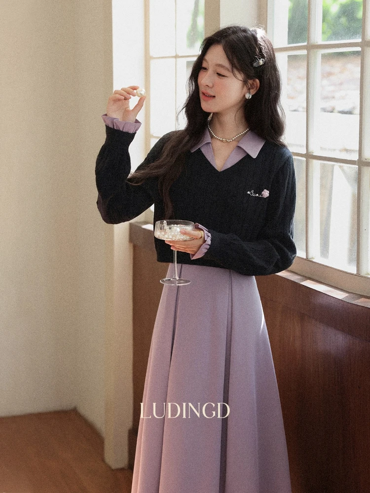 ALXNAN vestido morado de talla grande con cuello en V vestido plisado sin mangas definido en la cintura elegancia versátil vestido de mujer para ir al trabajo D13050