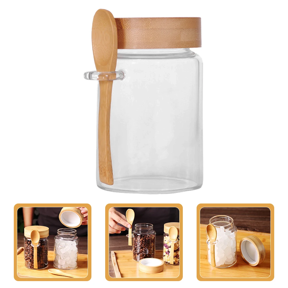 

Glass Storage Jar Bamboo Lid Airtight Canister For Coffee Beans Grains Tea Household Kitchen Container Transparent Jar