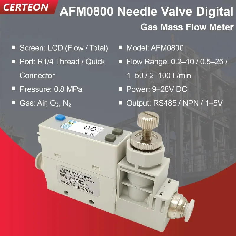 Industrial RS485 Gas Flow Controller Thermal Mass Flow Meter 1-5V NPN Output Air Nitrogen Oxygen Quick Connector