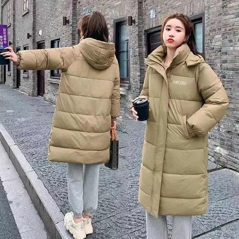 

2023 New Winter Women Parka Long Straight Down Cotton Coat Hooded Korean Loose Puffer Jacket Fashion Female Warm Parkas Outwear